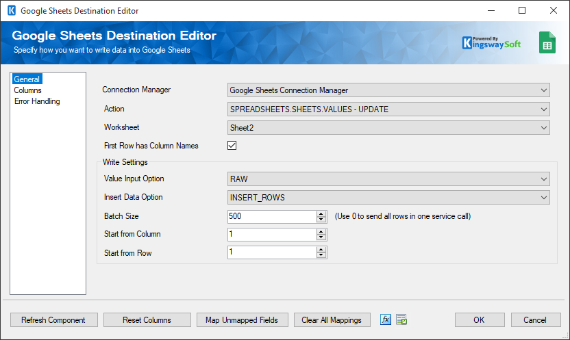 SSIS Google Sheets Destination Component